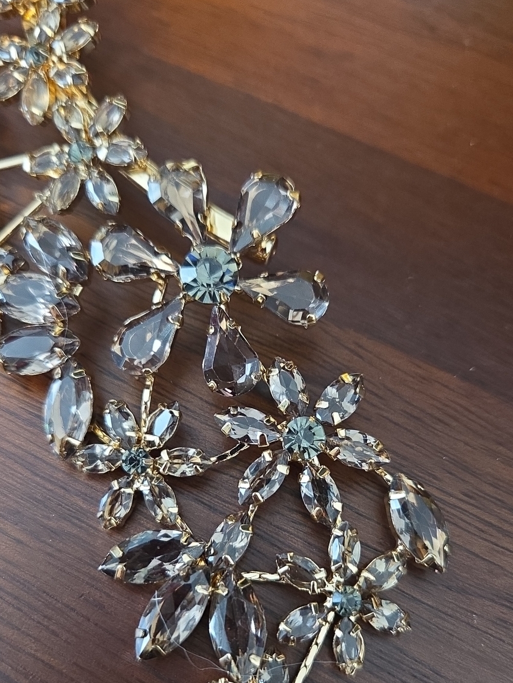 Statement Floral Crystal Necklace in Champagne - Picture 7 of 12